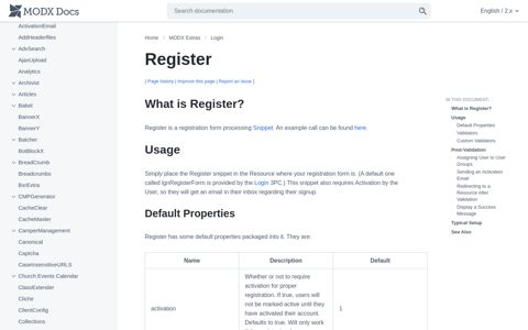 Register - Login | MODX Docs - MODX Documentation
