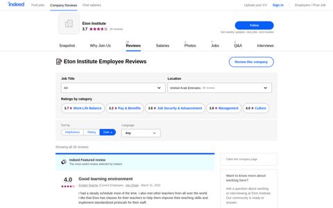 Working at Eton Institute: Employee Reviews | Indeed.com