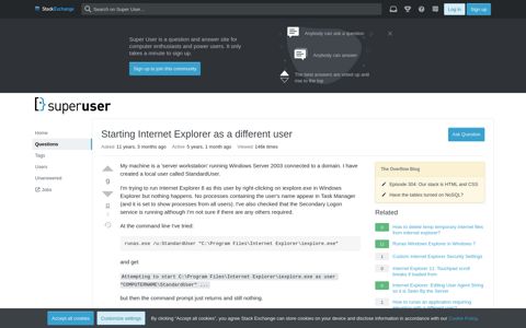 Starting Internet Explorer as a different user - Super User