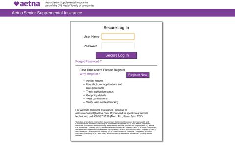 Login Page - Aetna Senior Products