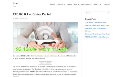192.168.0.1 - Router Portal - Router Login