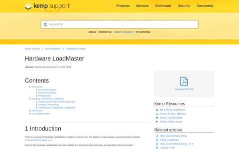 Hardware LoadMaster – Kemp Support