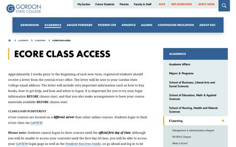 eCore Class Access | Gordon State College