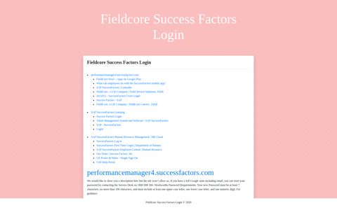 Fieldcore Success Factors Login