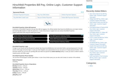 Hirschfeld Properties Bill Pay, Online Login, Customer ...