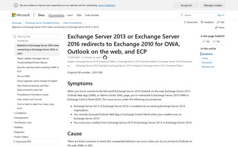 Exchange Server 2013 or 2016 redirects to Exchange 2010 ...