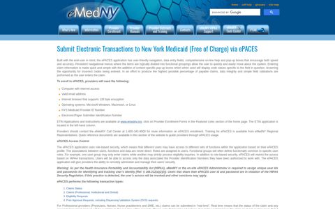 ePACES : General Information - eMedNY