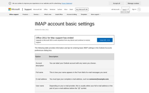IMAP account basic settings - Outlook for Mac