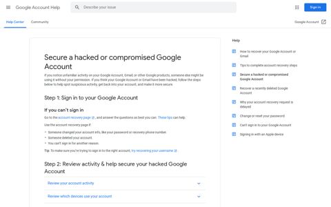 Secure a hacked or compromised Google Account - Google ...