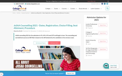 JoSAA Counselling 2021 - Dates, Registration, Choice Filling ...