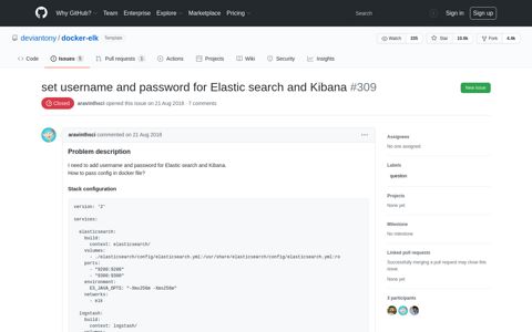 set username and password for Elastic search and Kibana #309