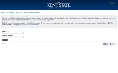 Reset Admissions Login PIN - Kent State University