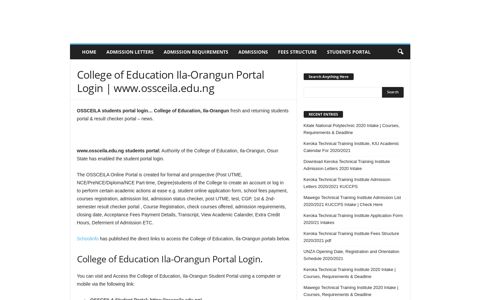 College of Education Ila-Orangun Portal Login | www.ossceila ...