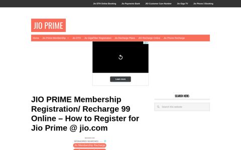 JIO PRIME Membership Registration/ Recharge 99 Online ...