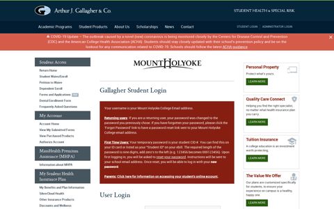 User Login - Gallagher Student Health and Special Risk