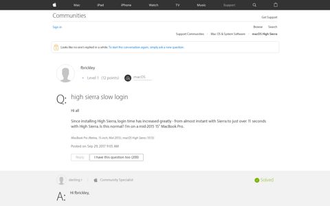 high sierra slow login - Apple Community