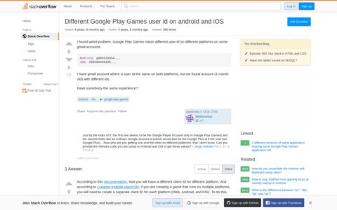 Different Google Play Games user id on android and iOS ...