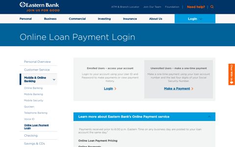 Online Loan Payment Login | Eastern Bank