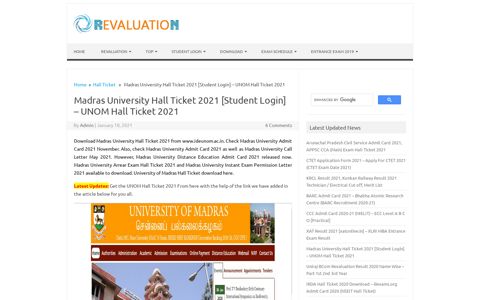 Madras University Hall Ticket 2020 [Student Login] - www ...
