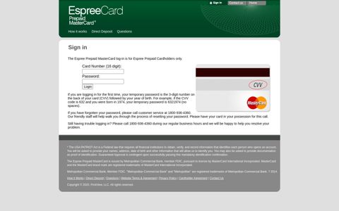 Sign in - Espree Prepaid MasterCard