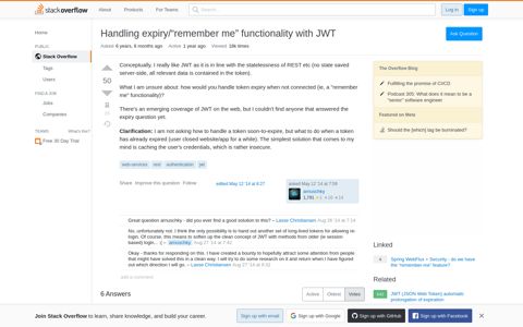 Handling expiry/"remember me" functionality with JWT - Stack ...