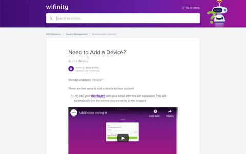 Need to Add a Device? | Wifinity Support Centre