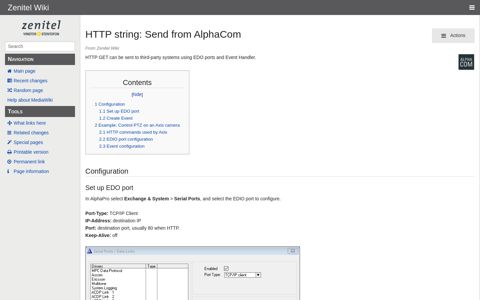 HTTP string: Send from AlphaCom - Zenitel Wiki