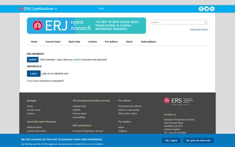 Log in - ERJ Open Research - European Respiratory Society