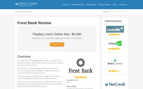 Frost Bank Review | Payday Loans in Massachusetts