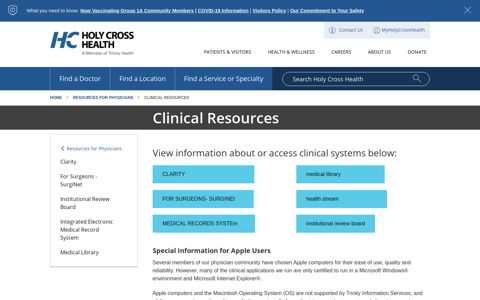 Clinical Resources for Physicians | Holy Cross Health | Holy ...