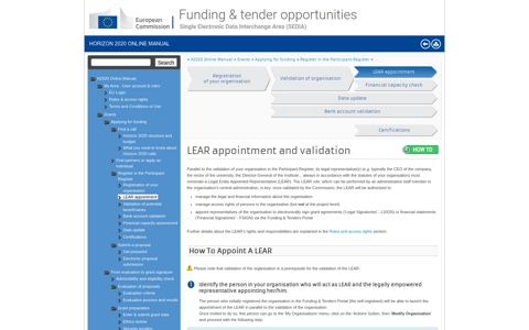 LEAR appointment - H2020 Online Manual