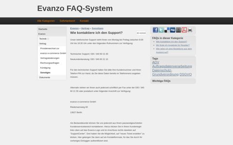 Wie kontaktiere ich den Support? - Evanzo FAQ-System