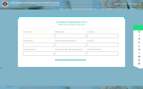 Candidate Registration Form - ICAI Placement Portal