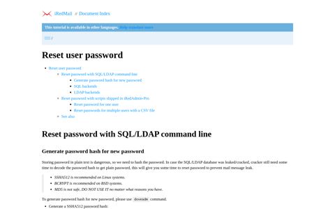 Reset user password - iRedMail Documentations