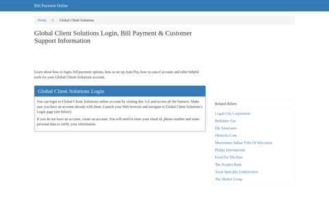 Global Client Solutions Login, Bill Payment & Customer ...