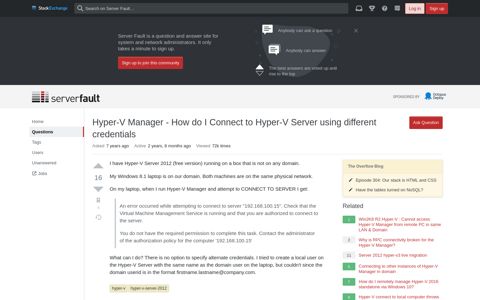 Hyper-V Manager - How do I Connect to Hyper-V Server using ...