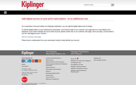 Add digital access to your print subscription - Kiplinger Letter
