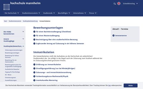 Immatrikulation - Hochschule Mannheim