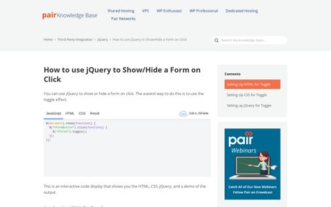 How to use jQuery to Show/Hide a Form on Click - Pair Networks