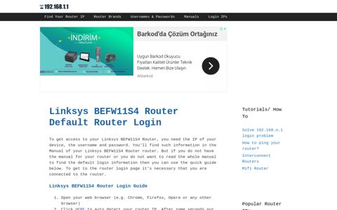 Linksys BEFW11S4 Router - Default login IP, default ...