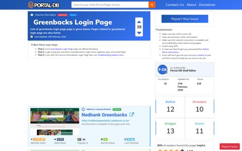 Greenbacks Login Page - Portal-DB.live