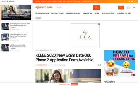 KLEEE 2020: New Exam Date Out, Phase 2 Application Form ...