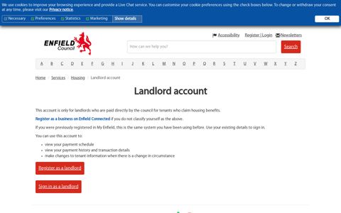 Landlord account · Enfield Council