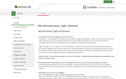FAQ: Benutzername, Login, Passwort - LernSax