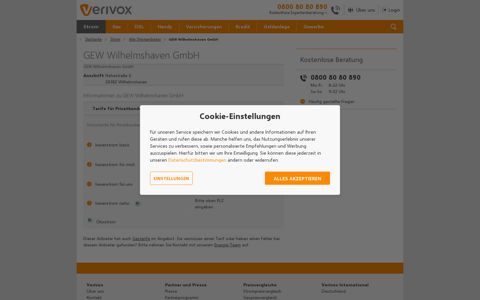 GEW Wilhelmshaven: Strompreise im Überblick - Verivox