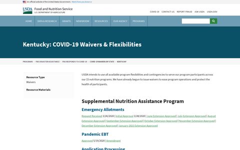 Kentucky: COVID-19 Waivers & Flexibilities - USDA Food and ...