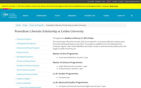 Praesidium Libertatis Scholarship at Leiden University ...