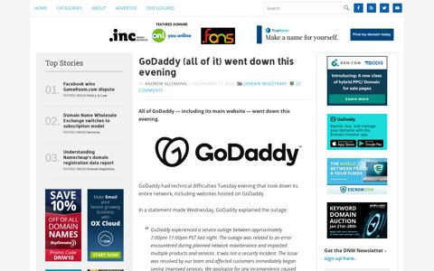 GoDaddy (all of it) went down this evening - Domain Name Wire