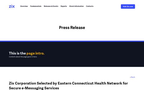 Zix Corporation Selected by Eastern Connecticut Health ...