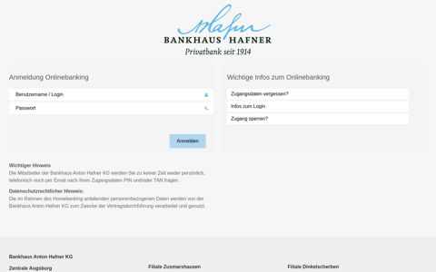 Bankhaus Hafner Online-Banking